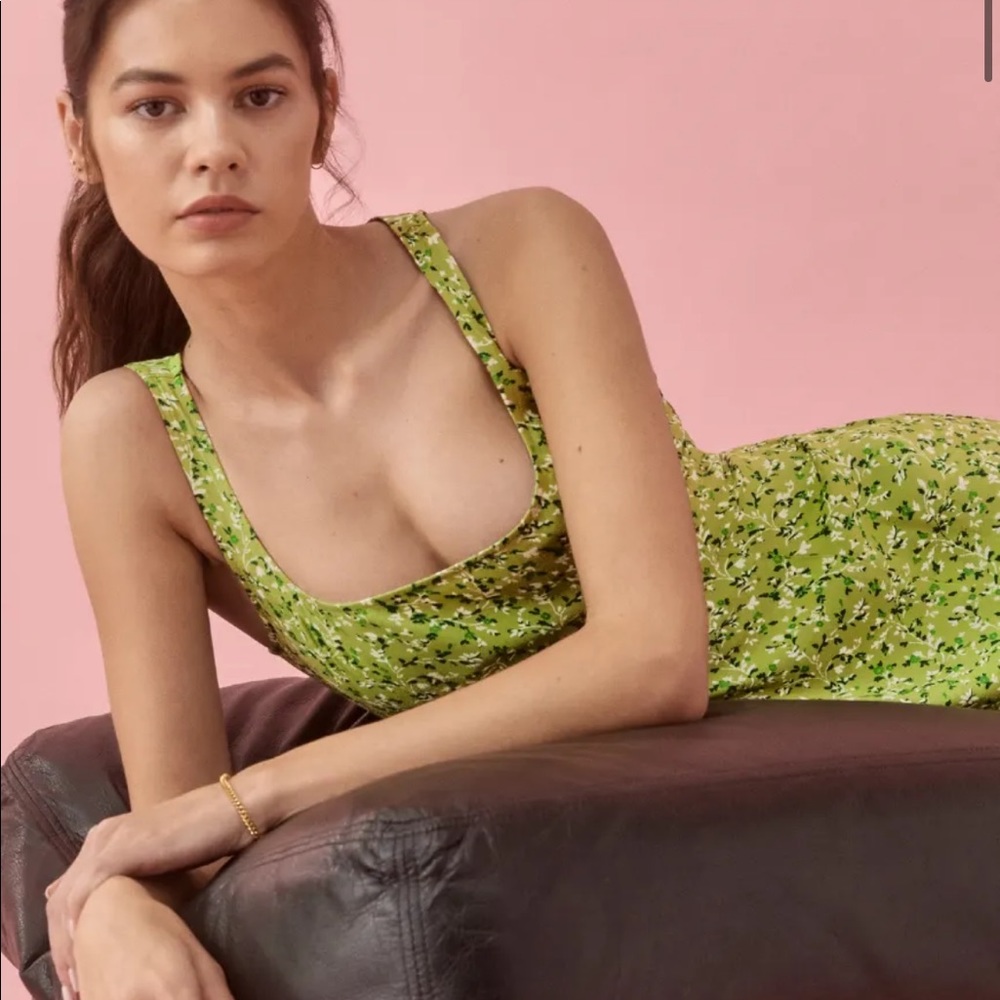 Reformation Green Floral Mini Dress